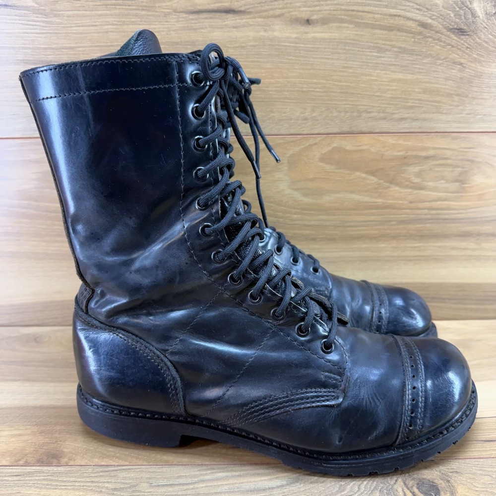 Corcoran Combat Jump Boots Mens 9.5 W Black Shine Leather Size Zip 985 USA Made